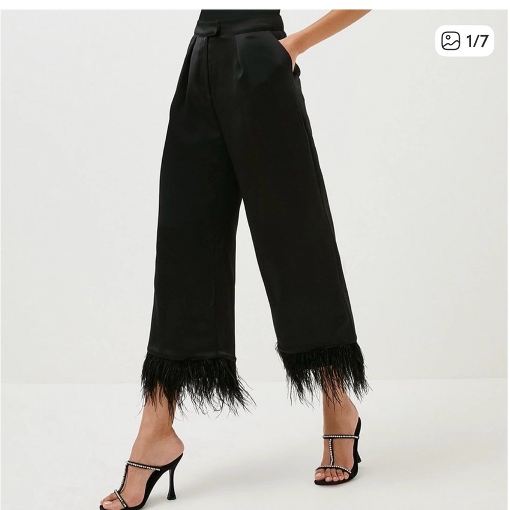NWT Karen Millen Viscose Satin Crepe Feather Hem Trousers